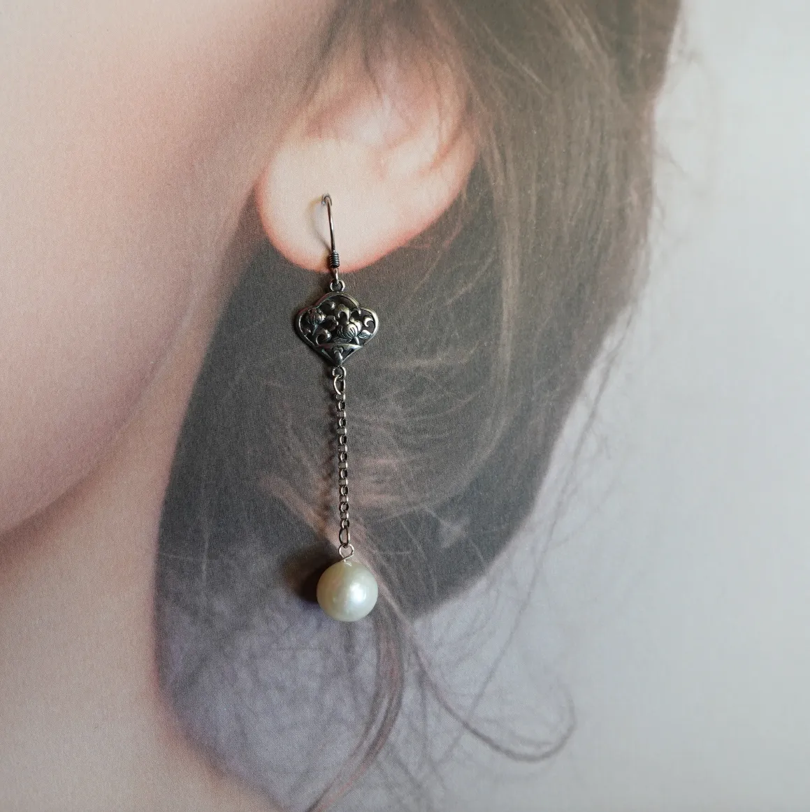 Orchid Flower Pearl Earrings