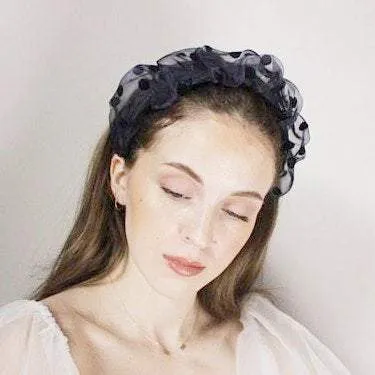 organza headband black dot pleated hairband women hair accessory