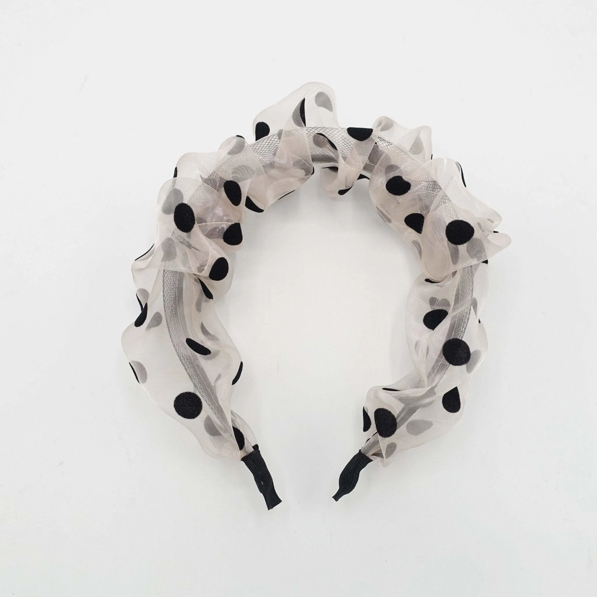 organza headband black dot pleated hairband women hair accessory