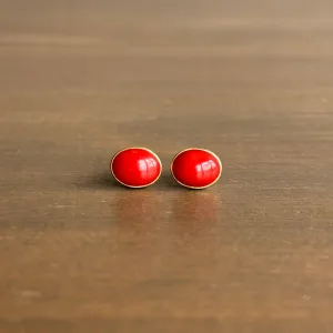 Oval Coral Stud Earrings