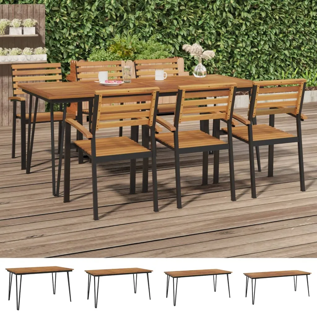 Patio Table Dining Table with Hairpin Legs for Porch Solid Wood Acacia