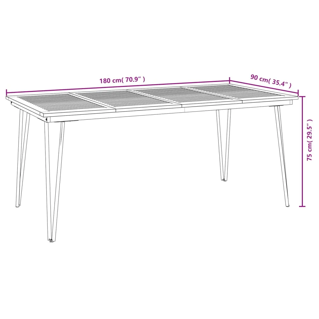 Patio Table Dining Table with Hairpin Legs for Porch Solid Wood Acacia