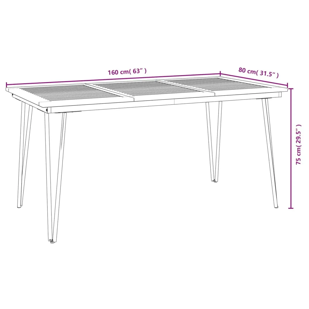 Patio Table Dining Table with Hairpin Legs for Porch Solid Wood Acacia