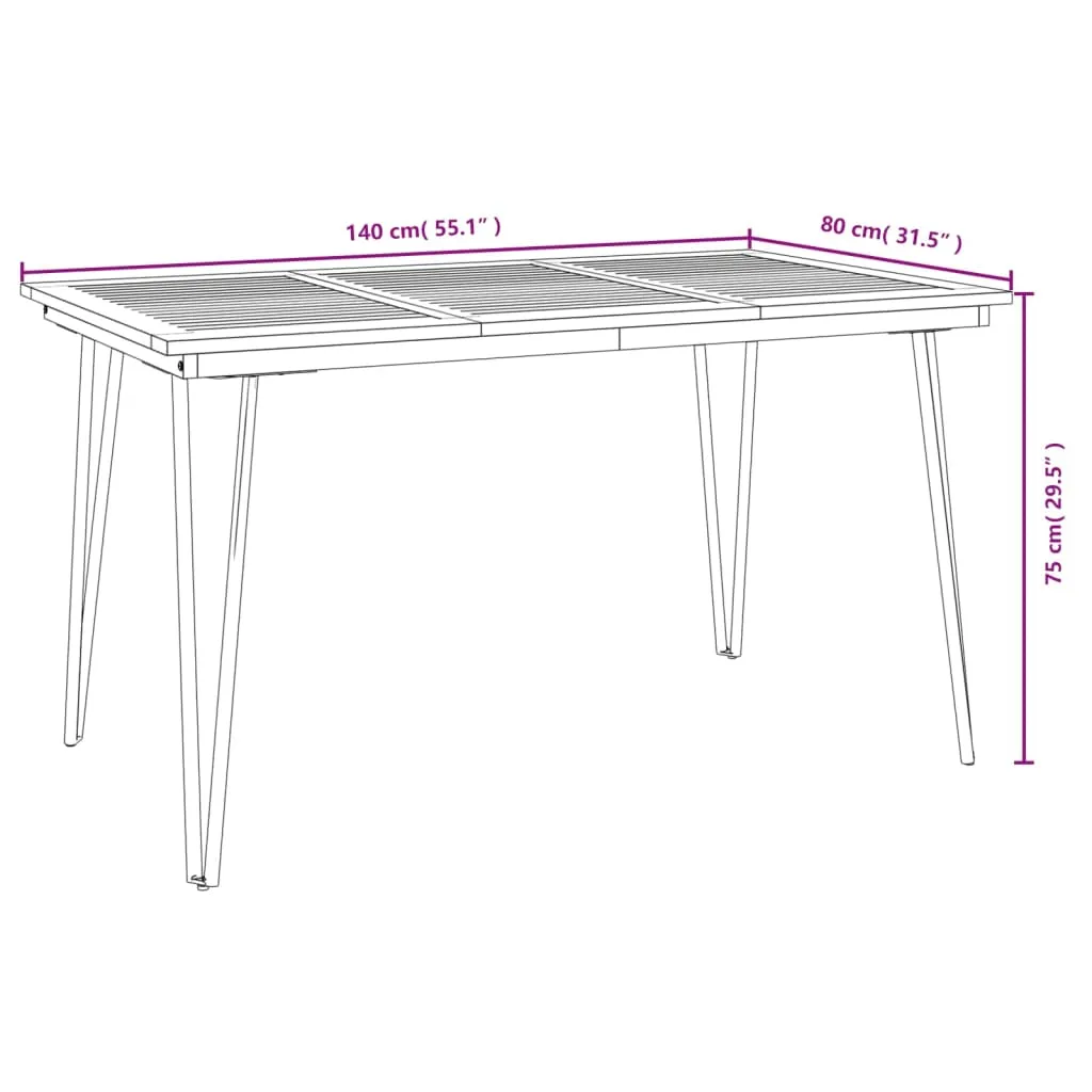 Patio Table Dining Table with Hairpin Legs for Porch Solid Wood Acacia