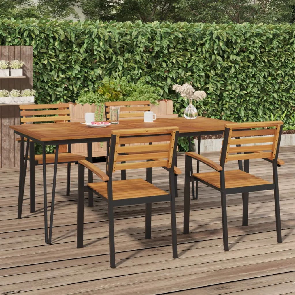 Patio Table Dining Table with Hairpin Legs for Porch Solid Wood Acacia