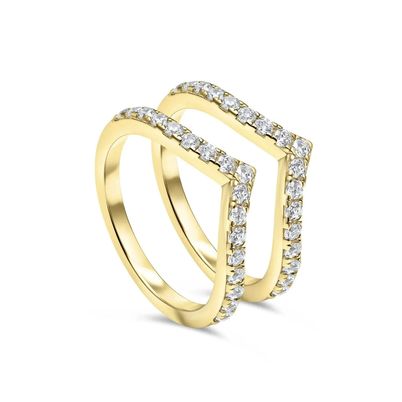 Pavé V-Shaped Chevron Wishbone Eternity Ring Set - Gold