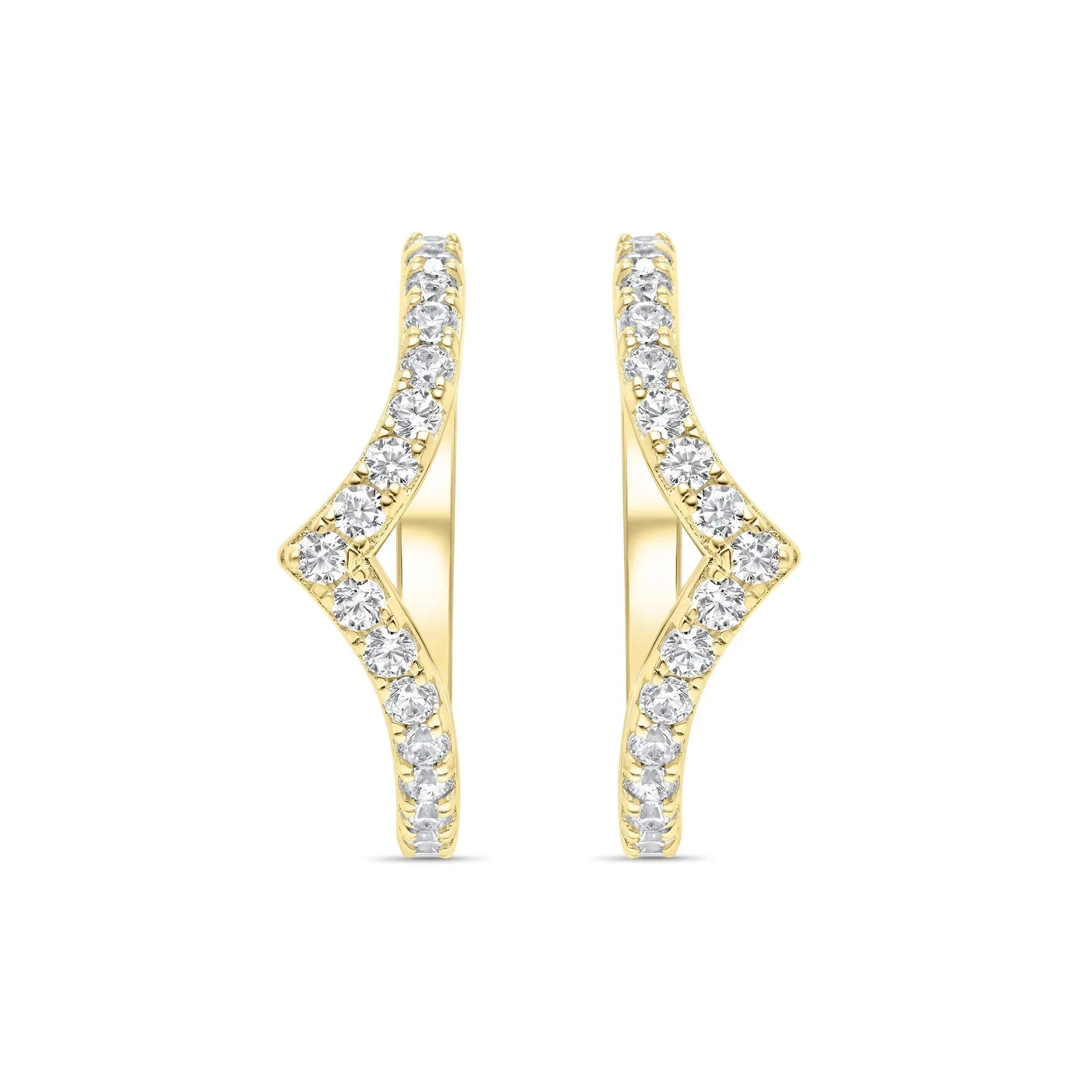 Pavé V-Shaped Chevron Wishbone Eternity Ring Set - Gold