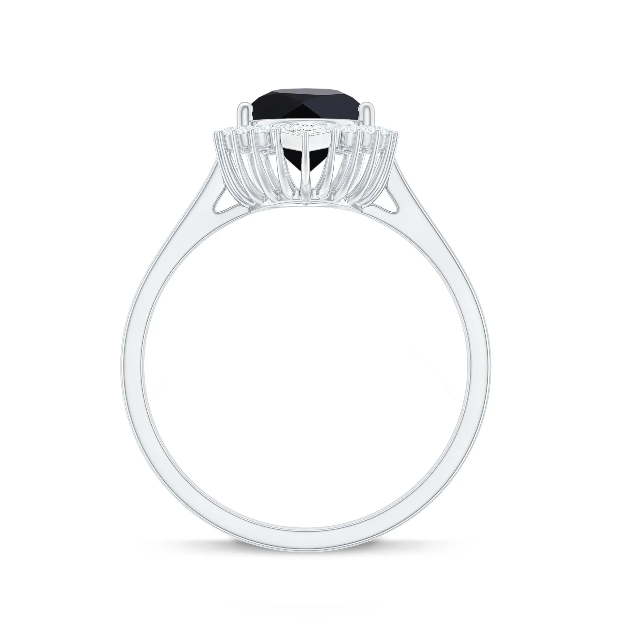 Pear Shaped Black Onyx and Diamond Halo Cocktail Engagement Ring