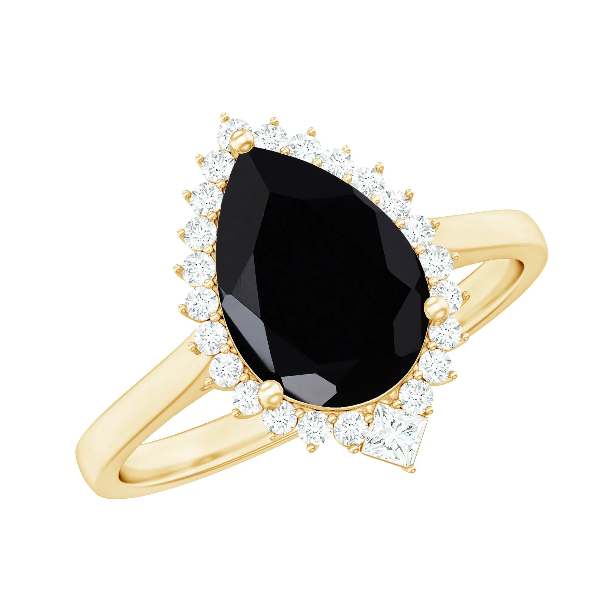 Pear Shaped Black Onyx and Diamond Halo Cocktail Engagement Ring