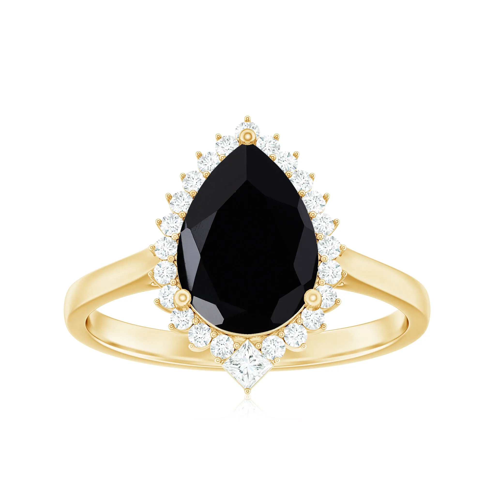 Pear Shaped Black Onyx and Diamond Halo Cocktail Engagement Ring