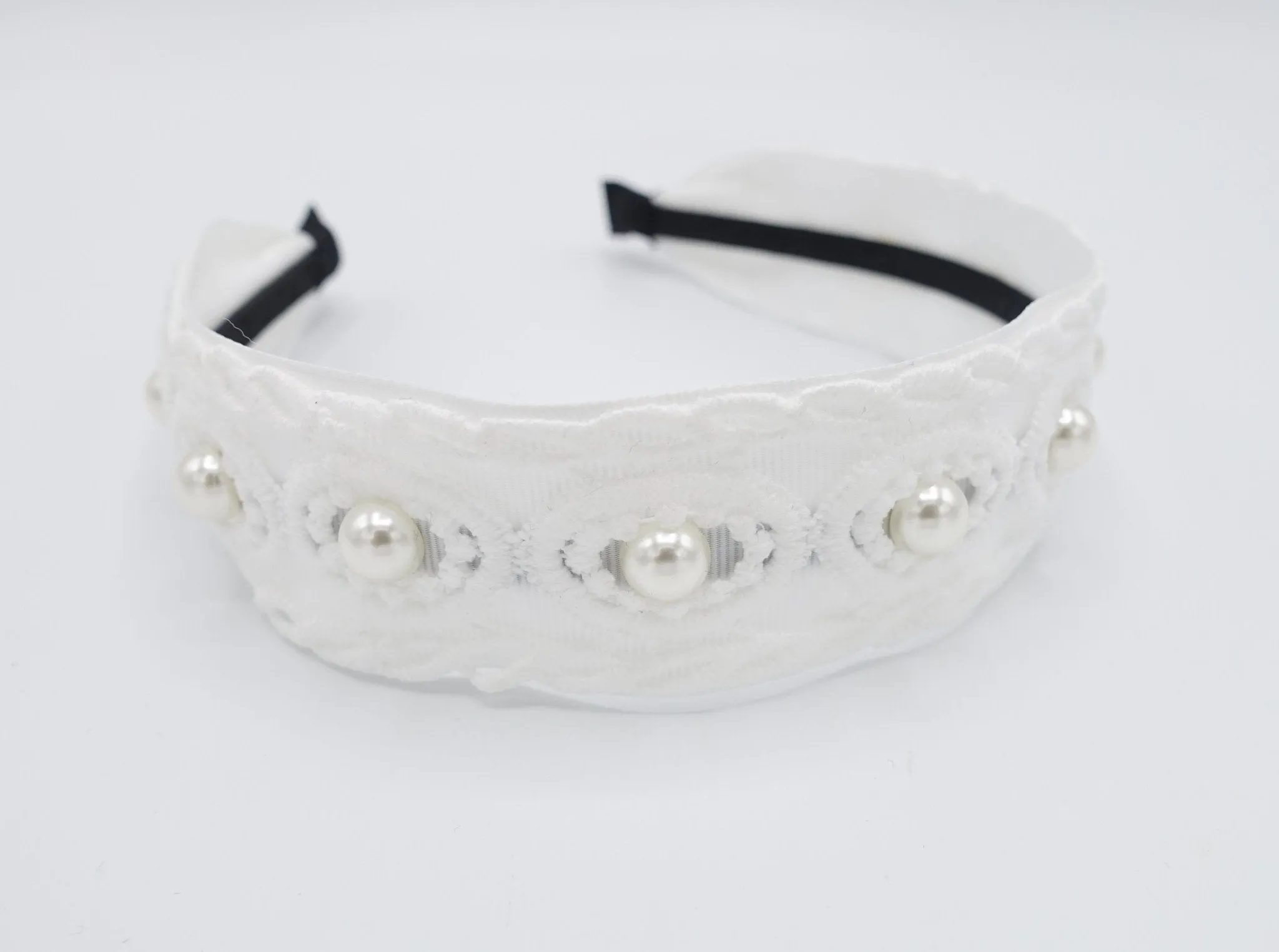 pearl embellished circle ellipse headband for women