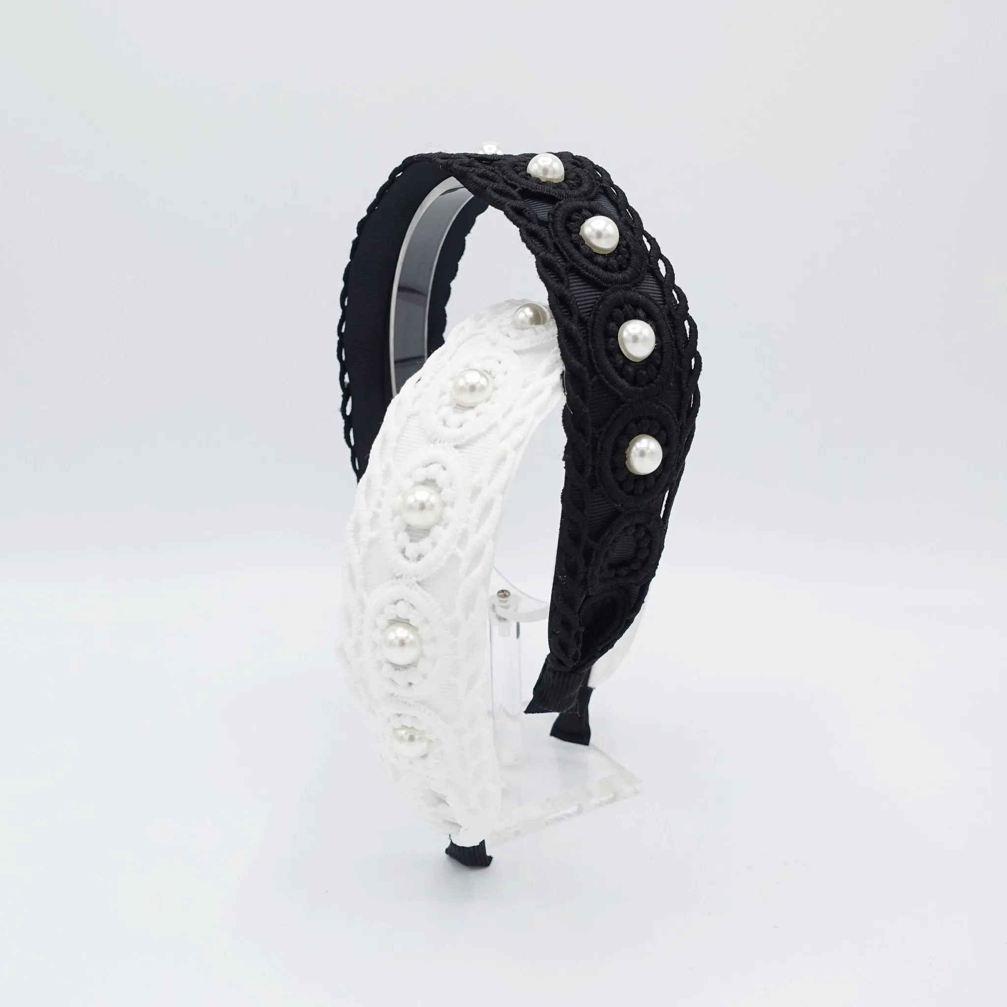 pearl embellished circle ellipse headband for women