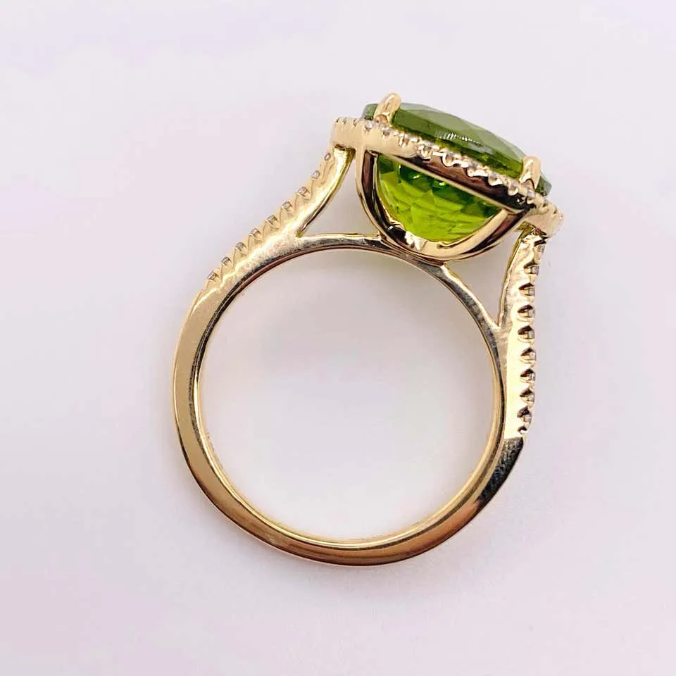 Peridot Diamond Halo Ring