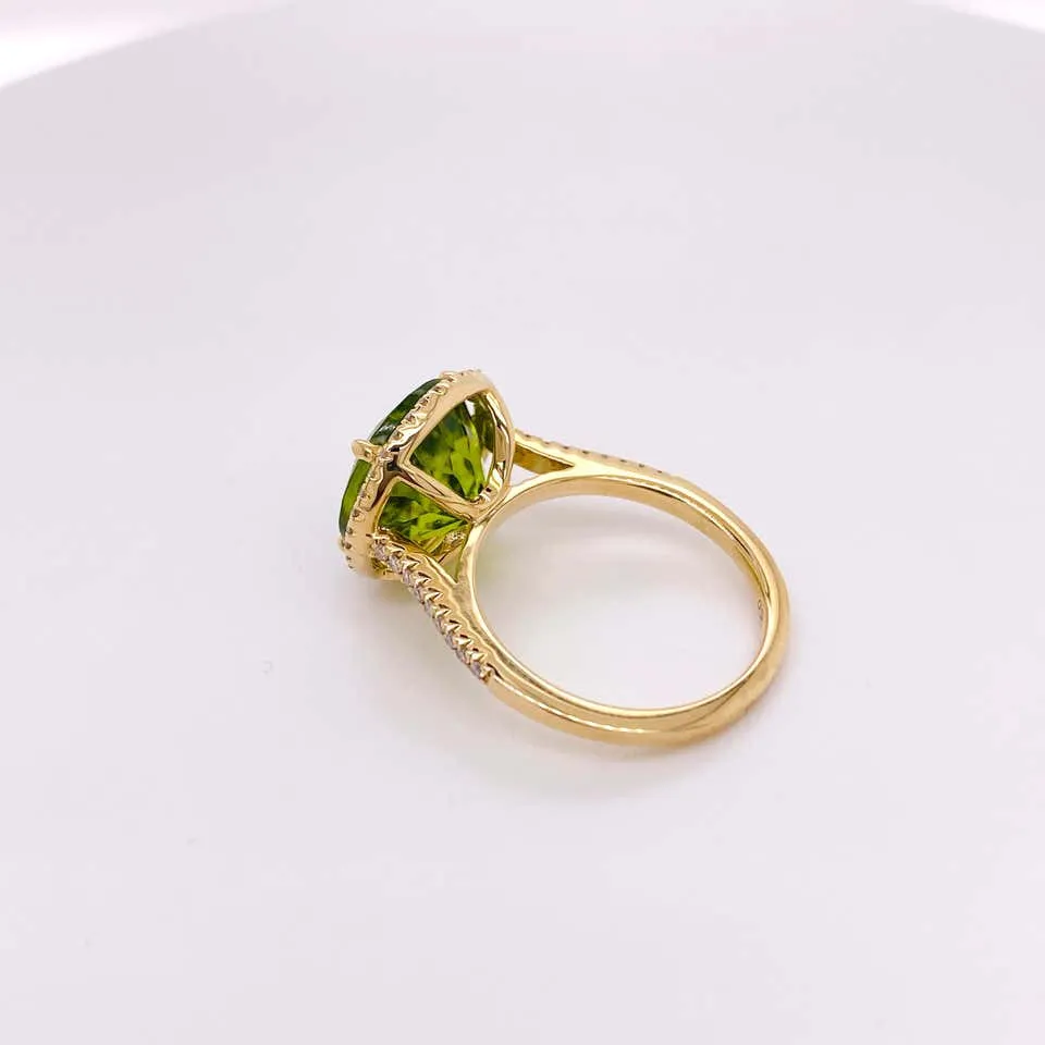 Peridot Diamond Halo Ring