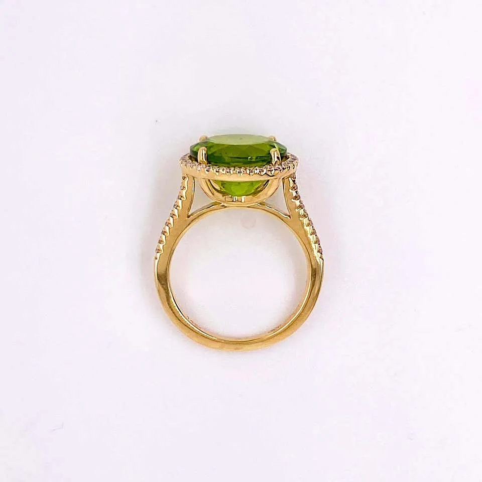 Peridot Diamond Halo Ring