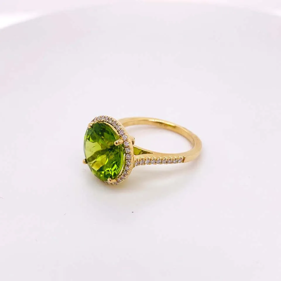 Peridot Diamond Halo Ring