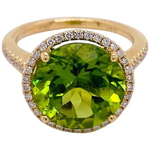 Peridot Diamond Halo Ring