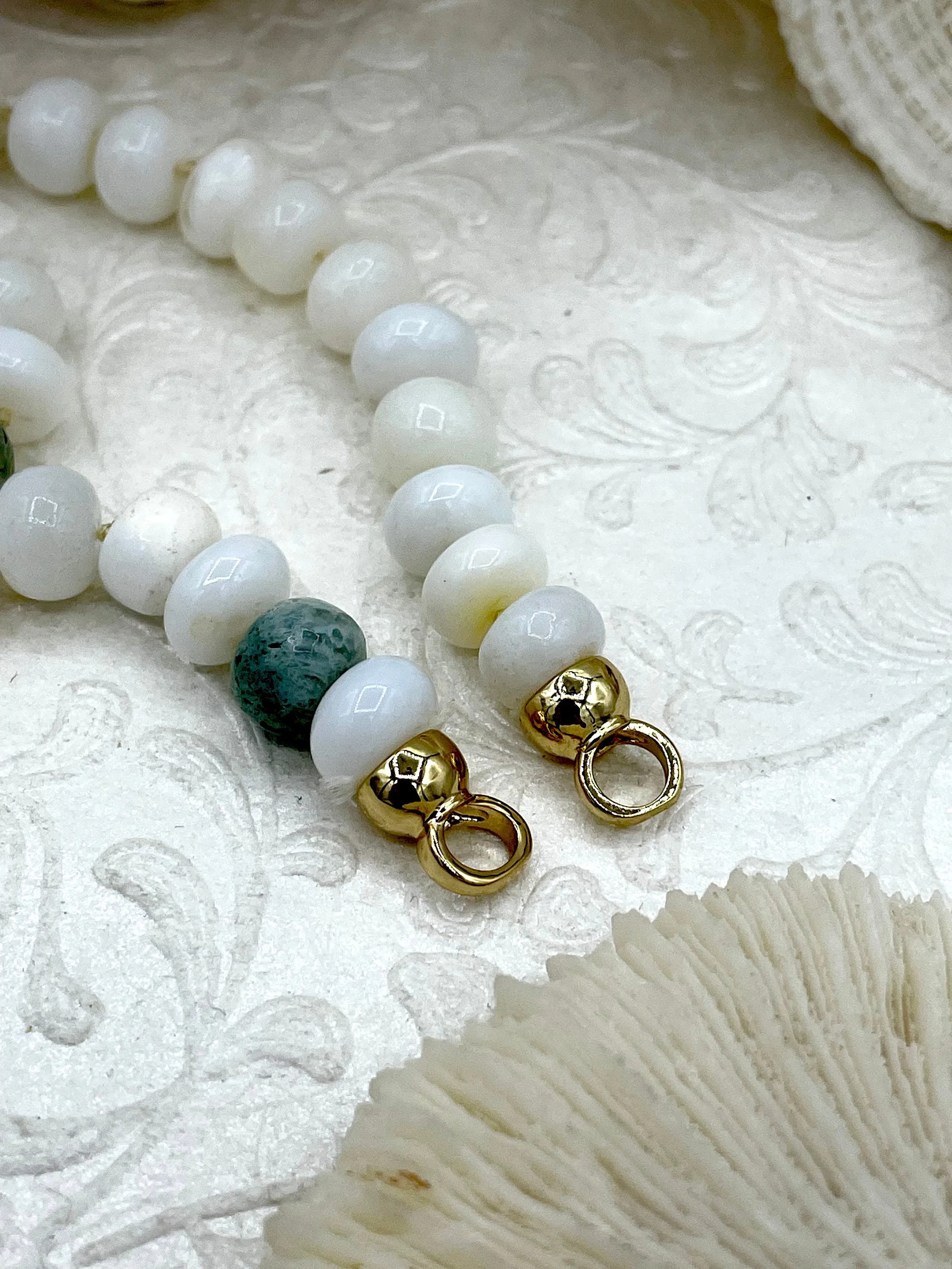 Peruvian White Mixed Opal Hand Knotted Necklace, 17-18" Long, Rondelle Stones 8mmx5mm w/Gold Finished Ends, Candy Necklace, Fast Ship