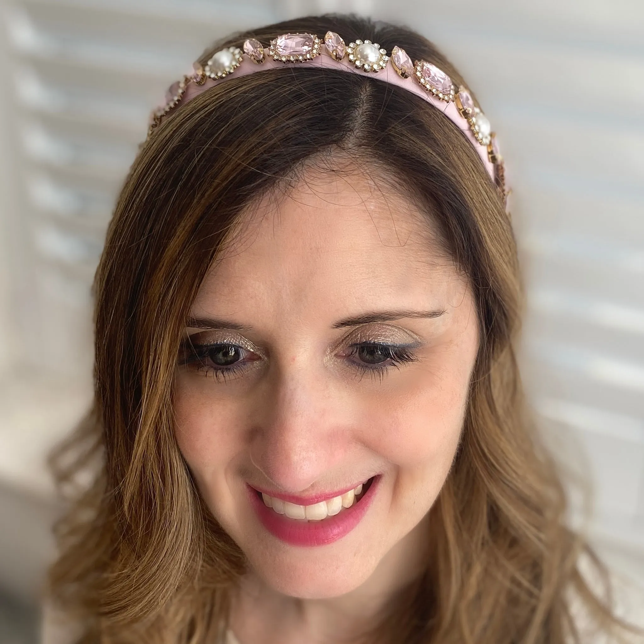 Pink Jewelled Headband Slim Hair Band Vintage