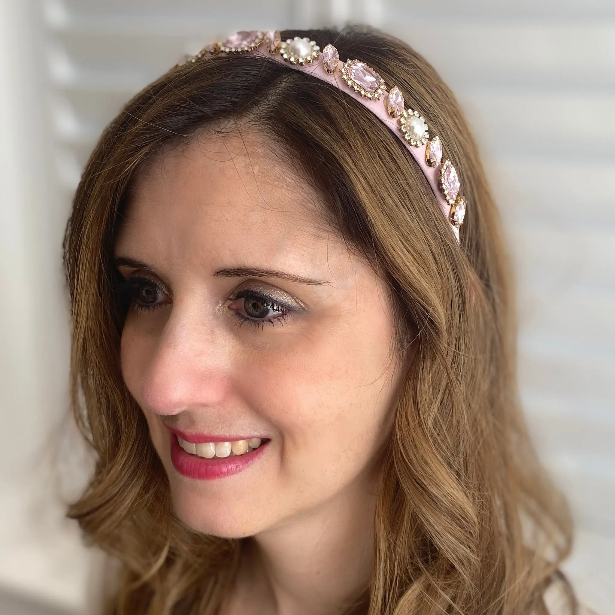 Pink Jewelled Headband Slim Hair Band Vintage