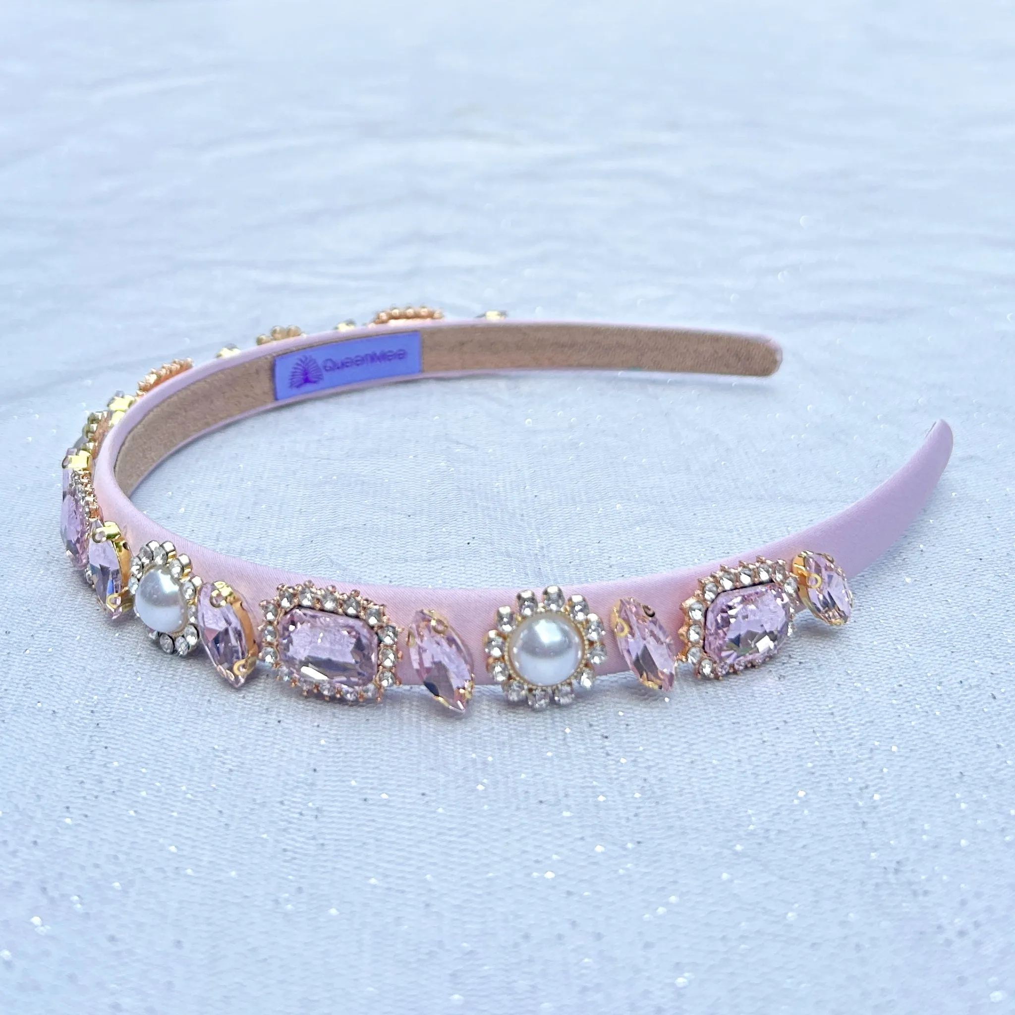 Pink Jewelled Headband Slim Hair Band Vintage