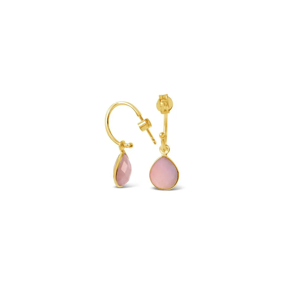 Pink Opal Drop Hoop Earrings | Gold - October