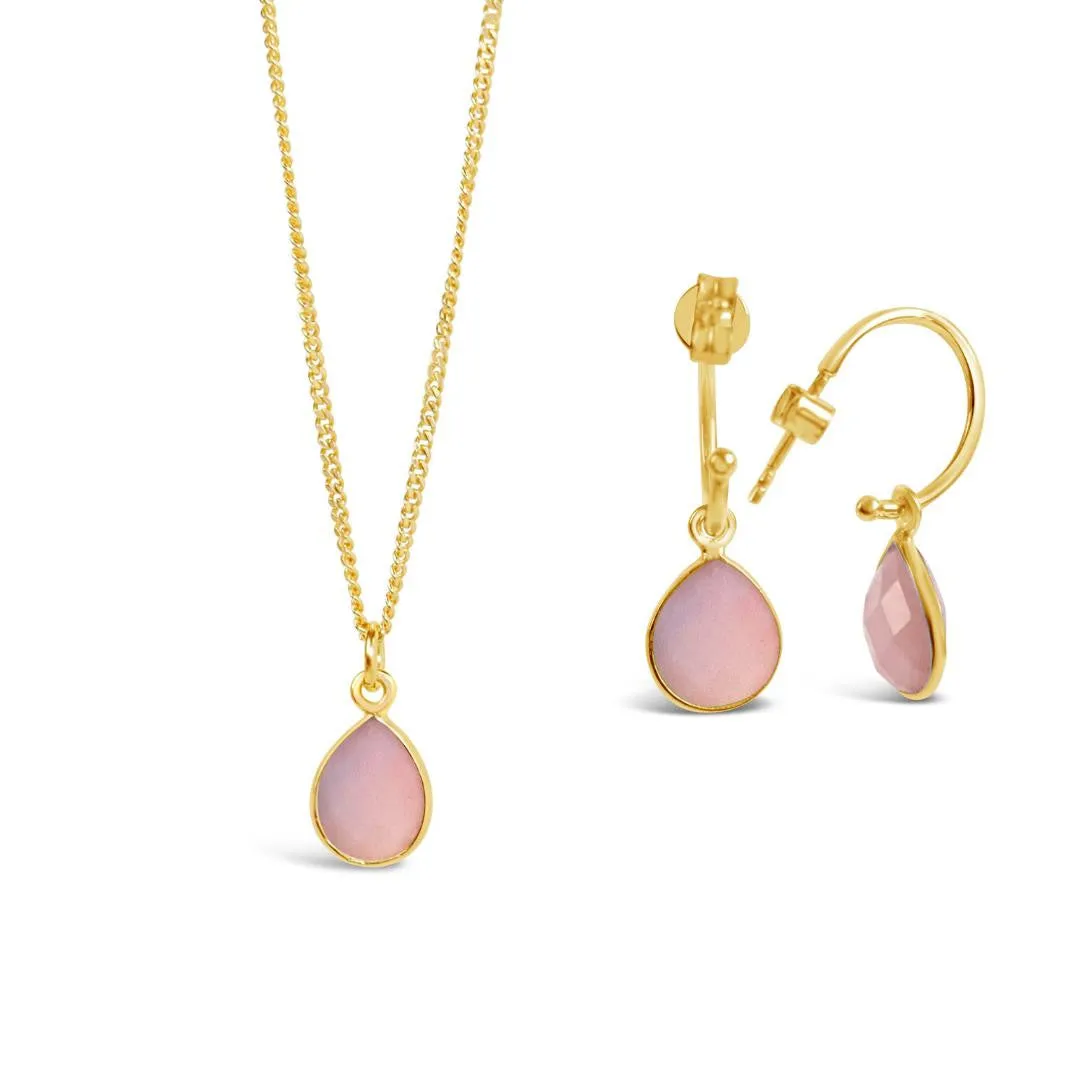 Pink Opal Drop Hoop Earrings | Gold - October