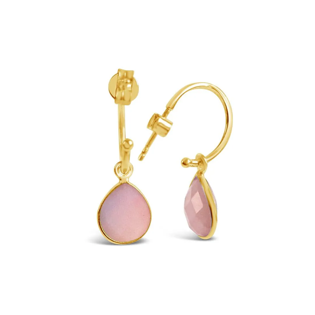 Pink Opal Drop Hoop Earrings | Gold - October