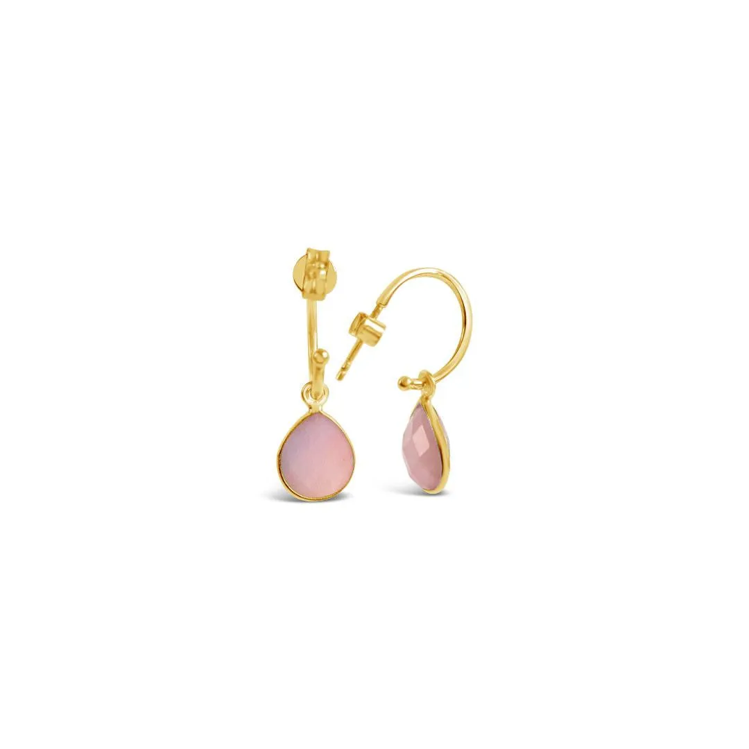 Pink Opal Drop Hoop Earrings | Gold - October