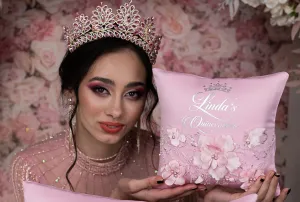 Pink quinceanera tiara pillow