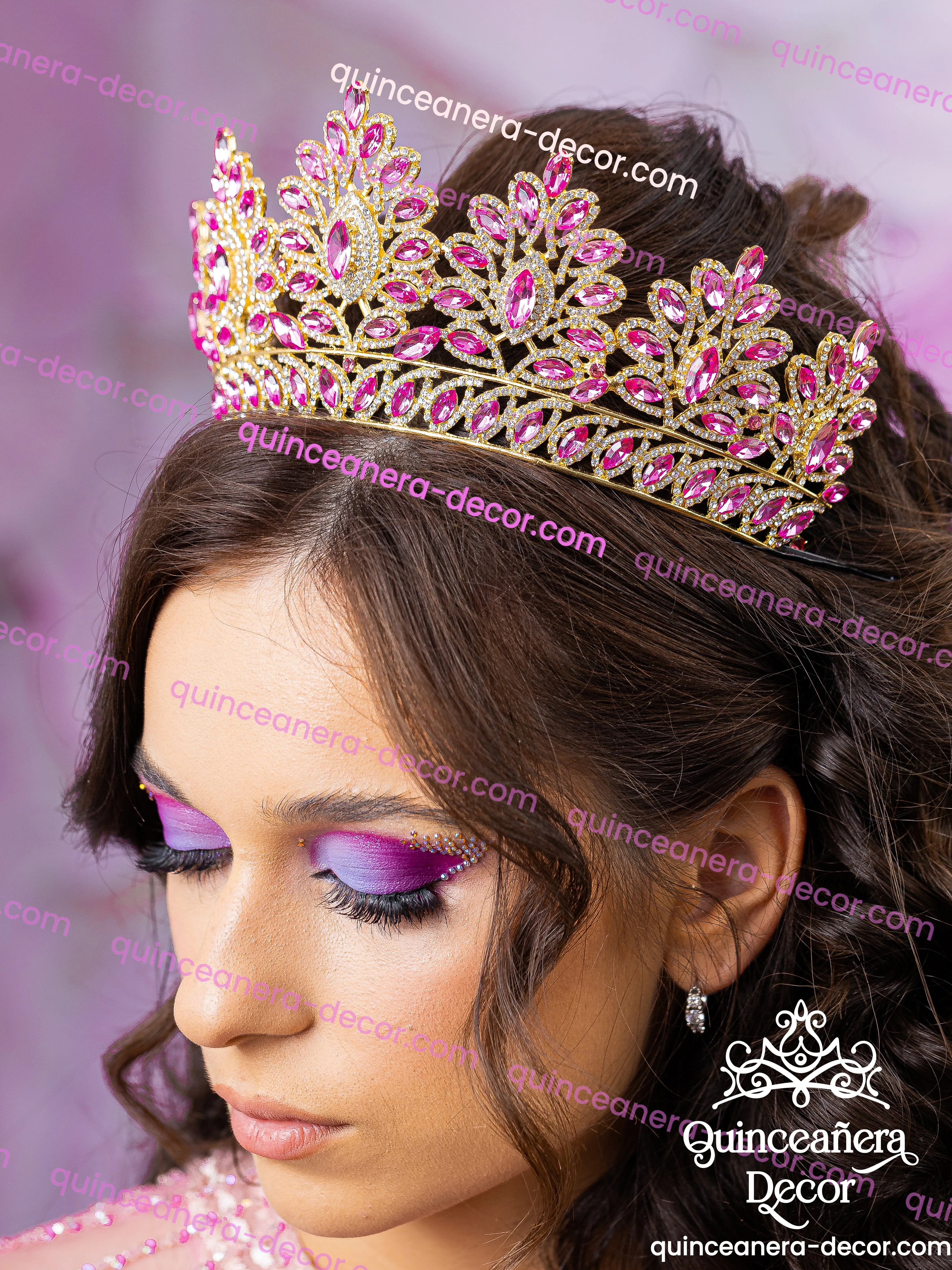 Pink with gold Quinceanera Tiara