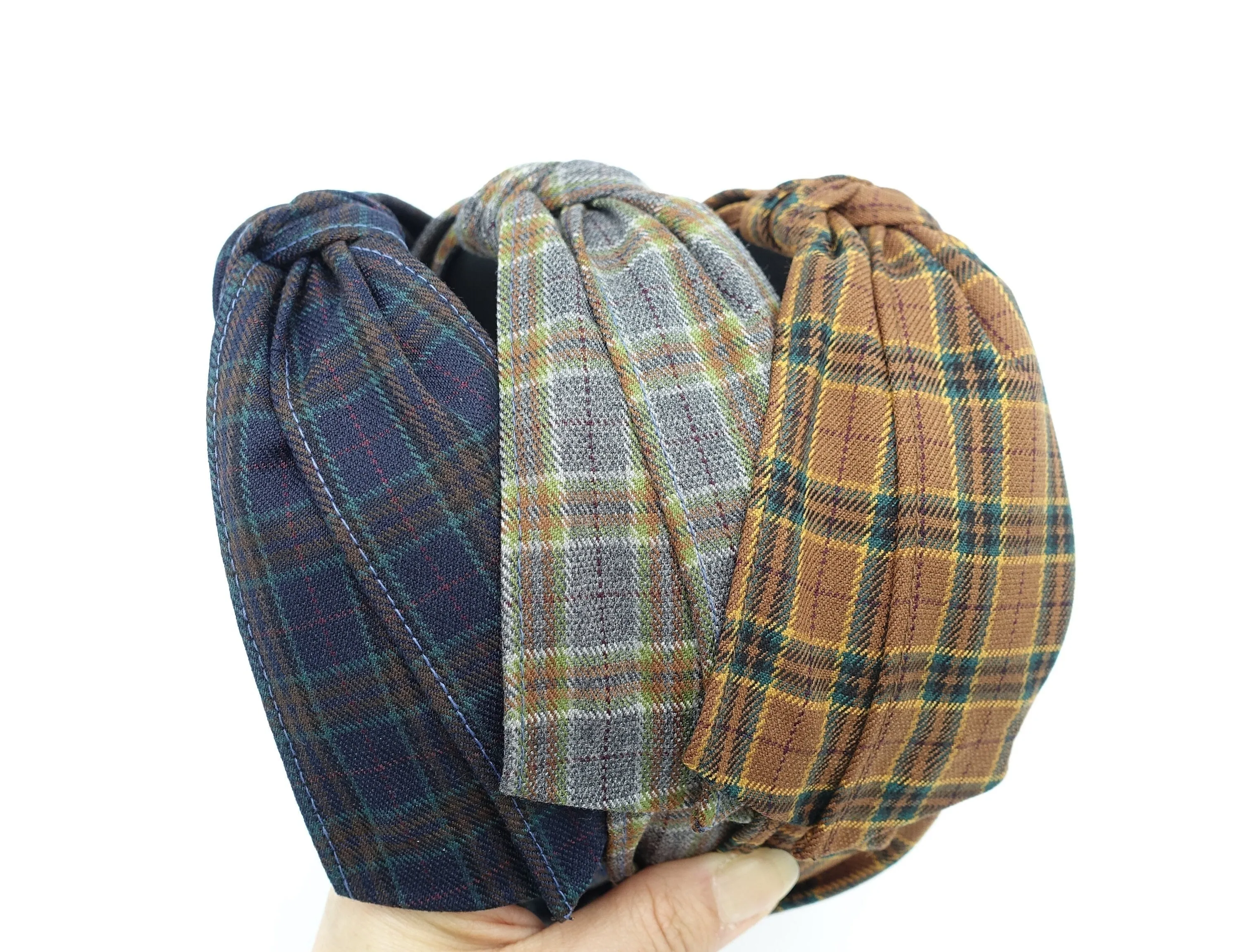 plaid bow tie knot headband hair accessory for women