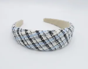 plaid tweed headband padded hairband casual hair accessory for women