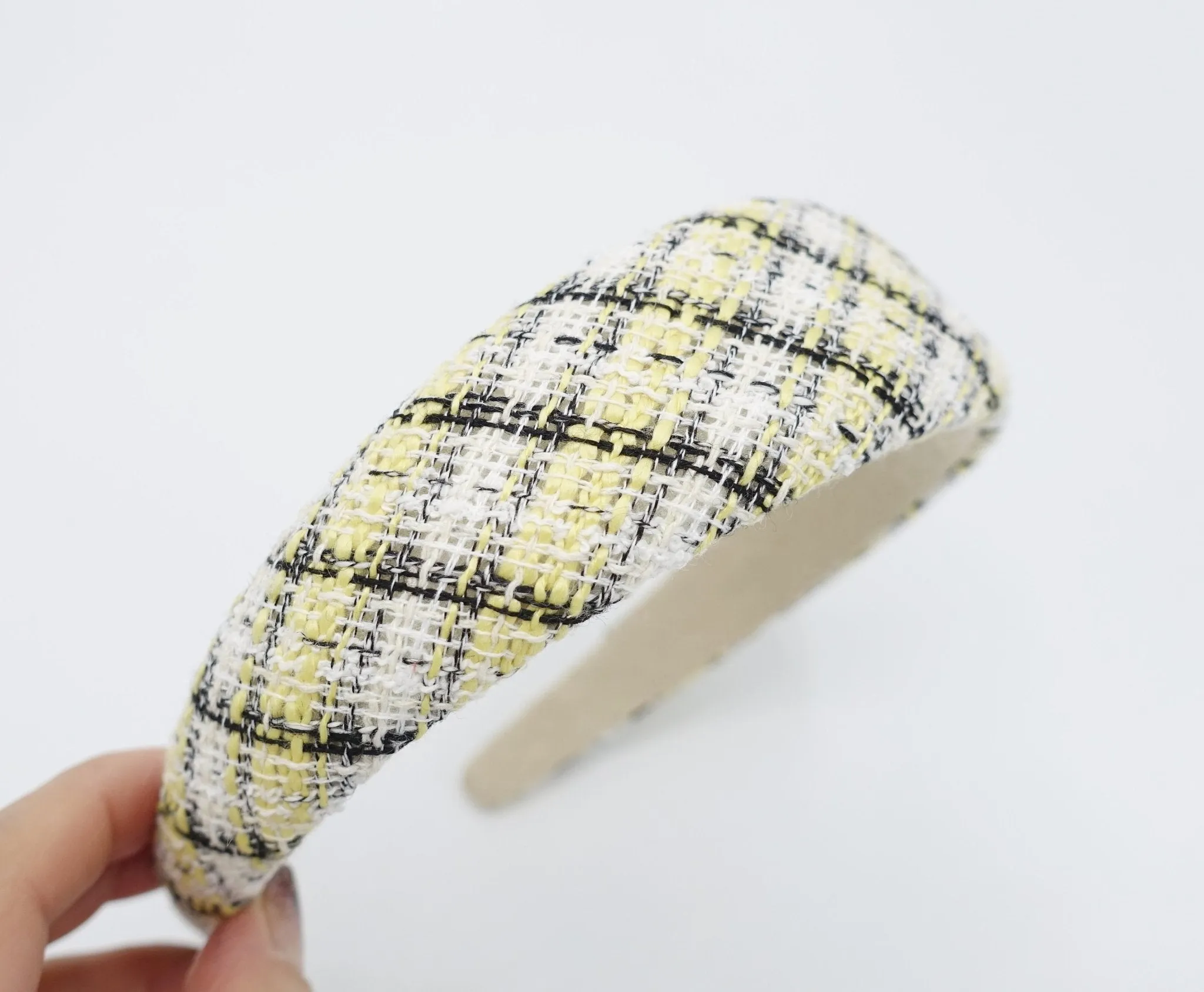 plaid tweed headband padded hairband casual hair accessory for women