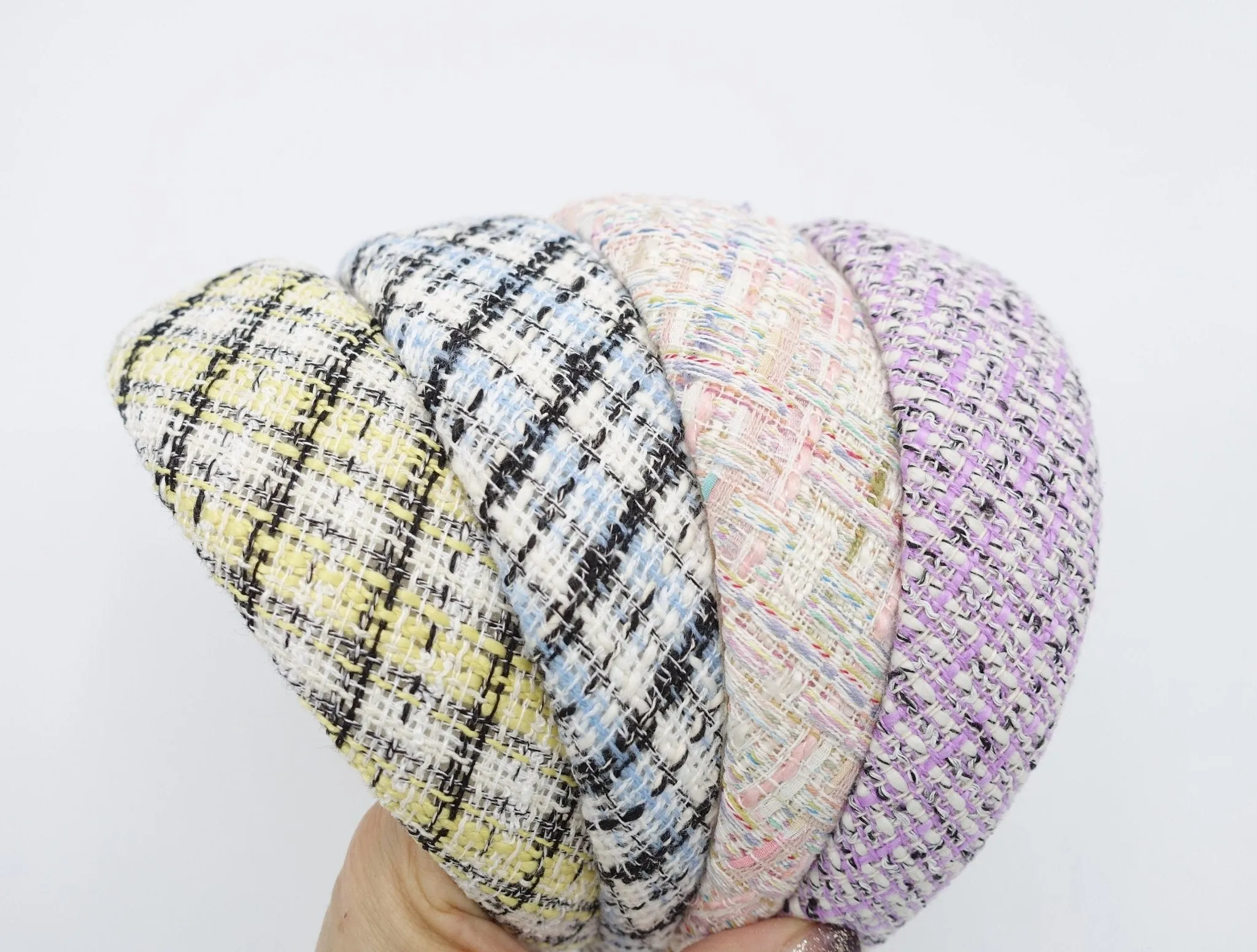 plaid tweed headband padded hairband casual hair accessory for women