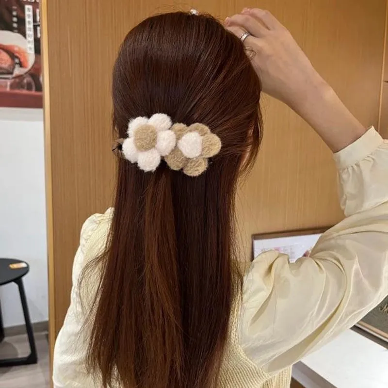 Plush Flower Hairpin Female Back Head Large Gripper High-grade Hair Clip Subnet Red Shark Clip Hairpin Headdress