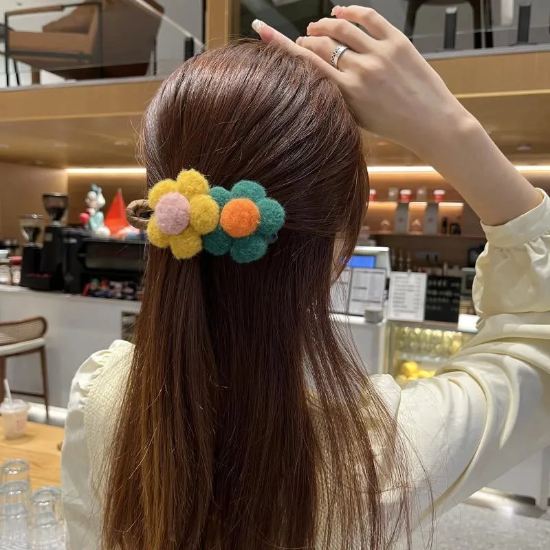 Plush Flower Hairpin Female Back Head Large Gripper High-grade Hair Clip Subnet Red Shark Clip Hairpin Headdress