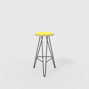 Plywood Bar Stool with Black Hairpin Base - Formica Chrome Yellow