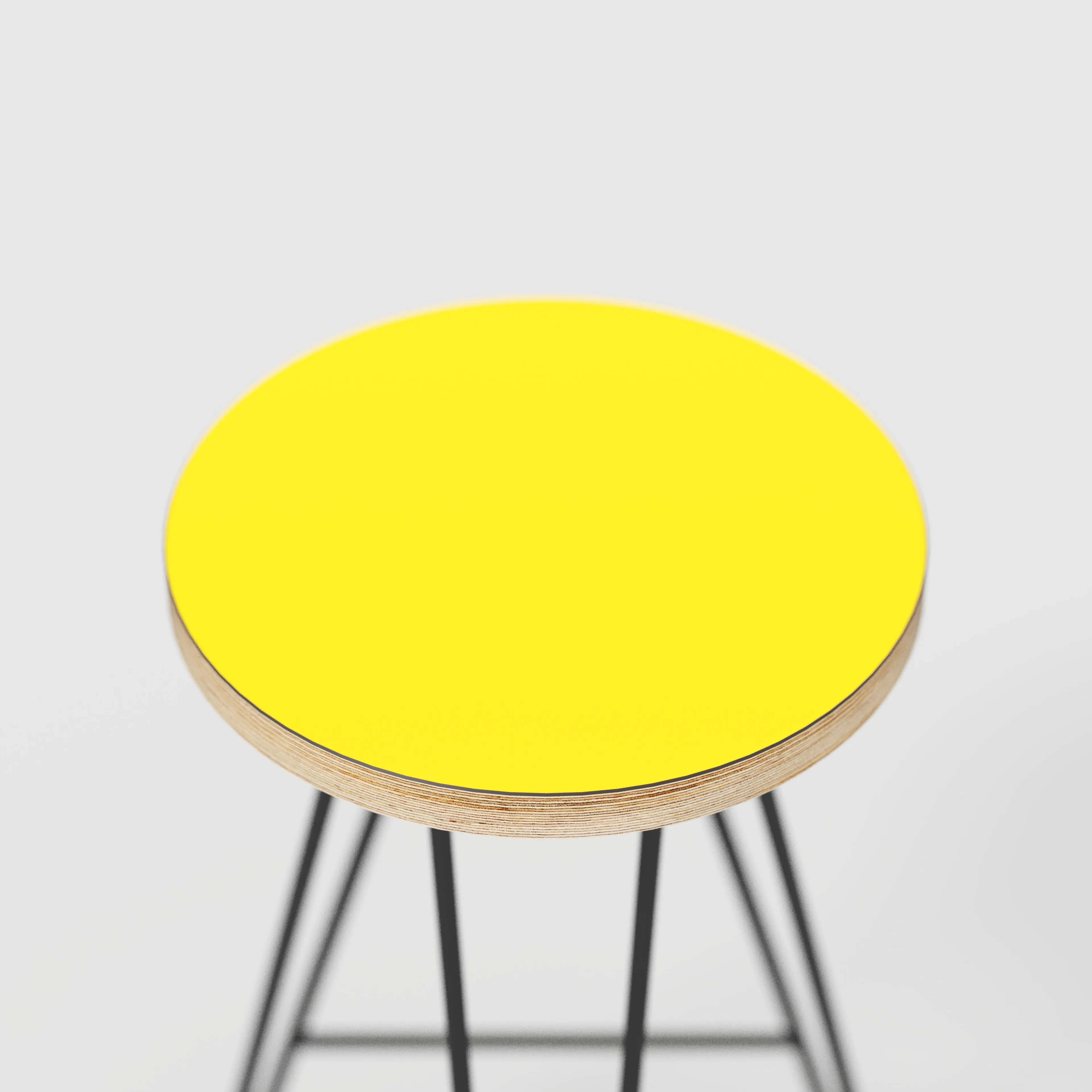 Plywood Bar Stool with Black Hairpin Base - Formica Chrome Yellow