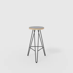 Plywood Bar Stool with Black Hairpin Base - Formica Tornado Grey