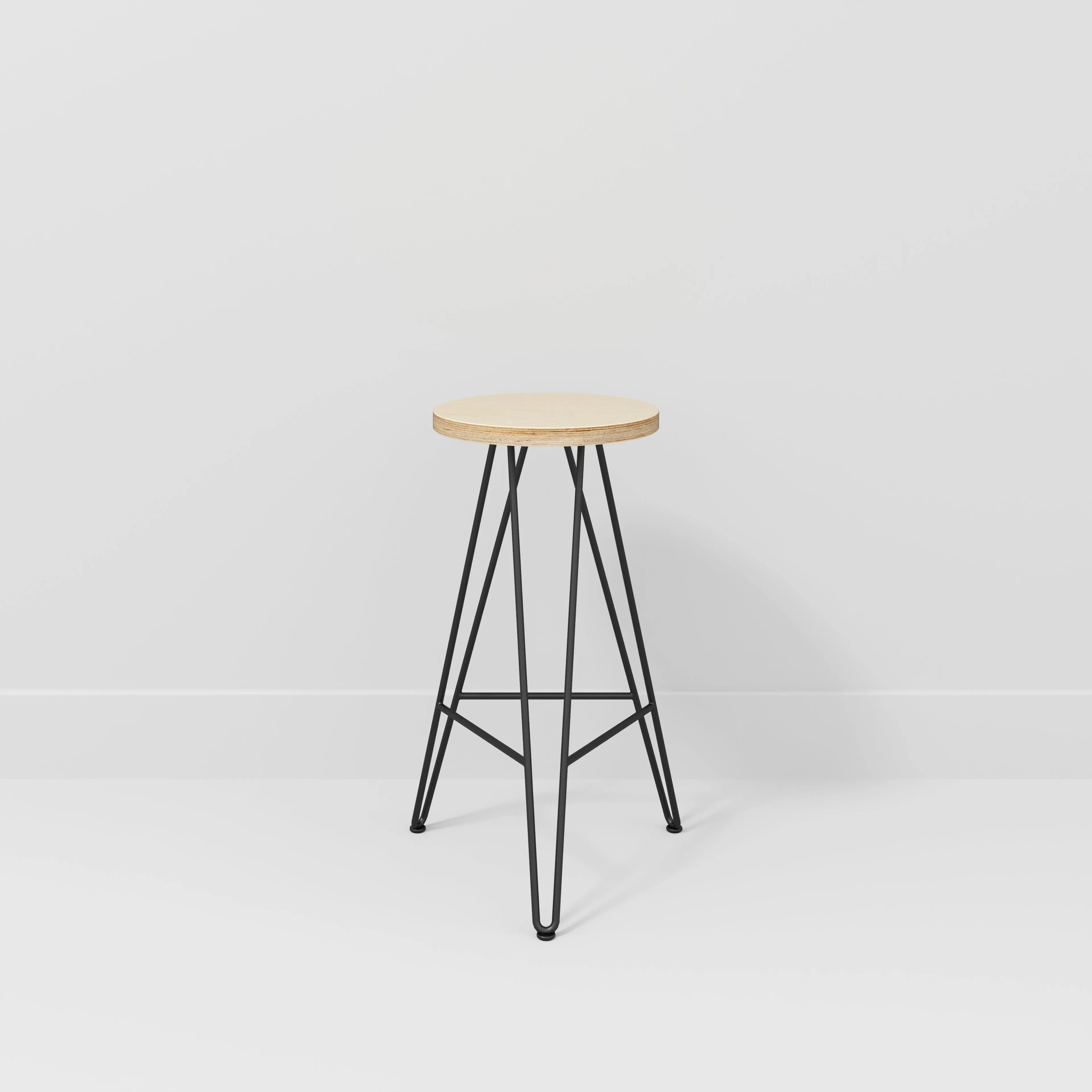 Plywood Bar Stool with Black Hairpin Base - Plywood Birch