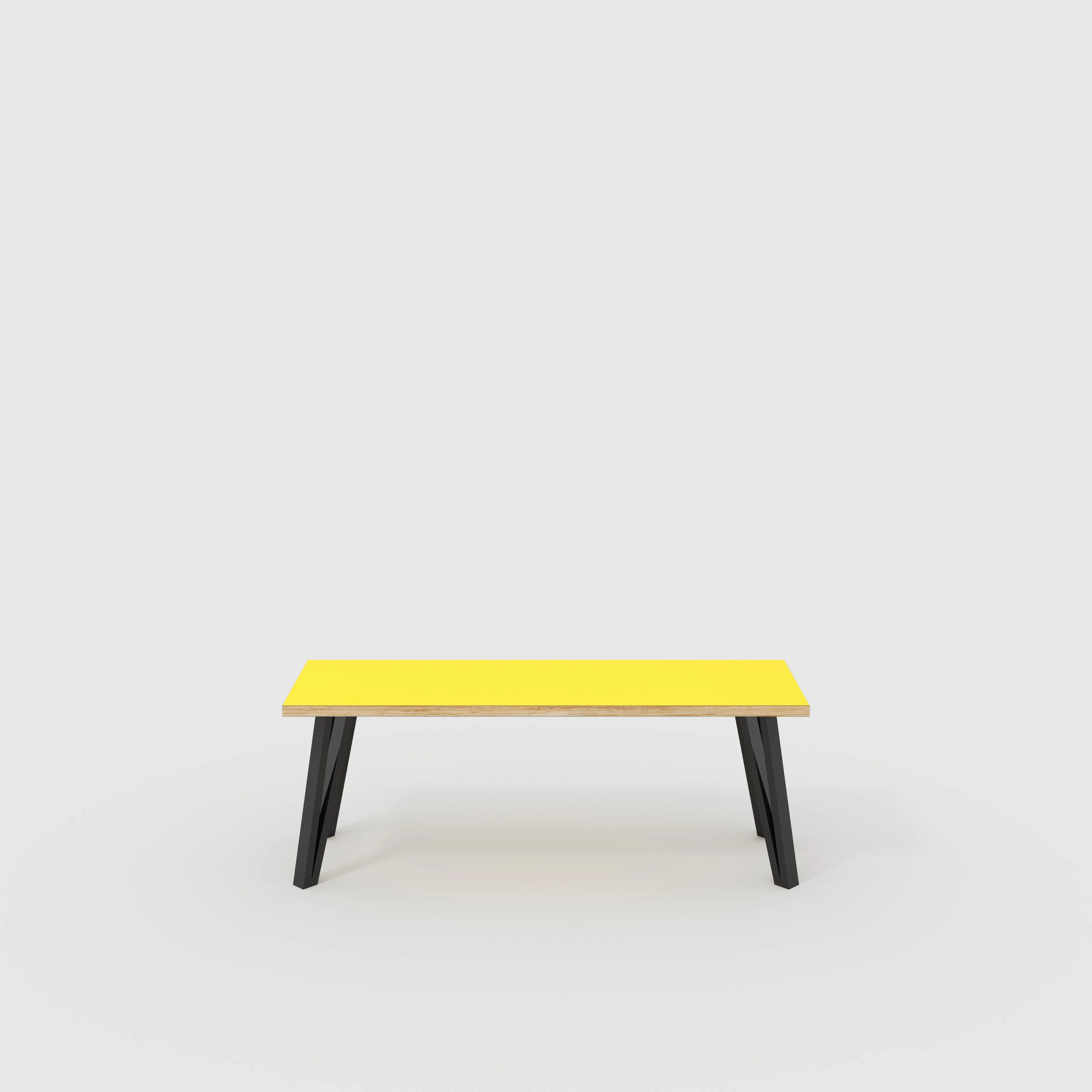 Plywood Bench Seat with Black Box Hairpin Legs - Formica Chrome Yellow - 1200(w) x 400(d) x 450(h)