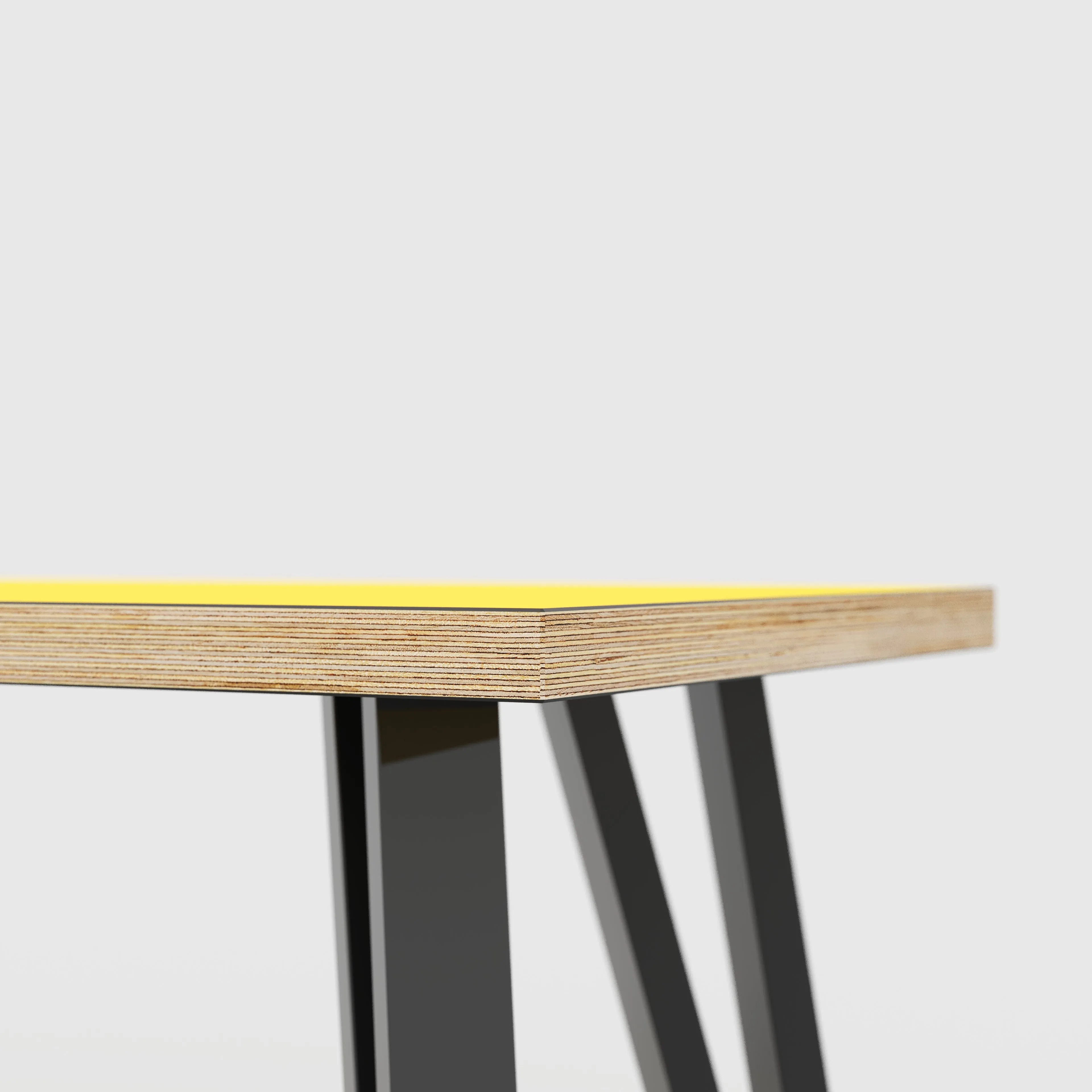 Plywood Bench Seat with Black Box Hairpin Legs - Formica Chrome Yellow - 1200(w) x 400(d) x 450(h)