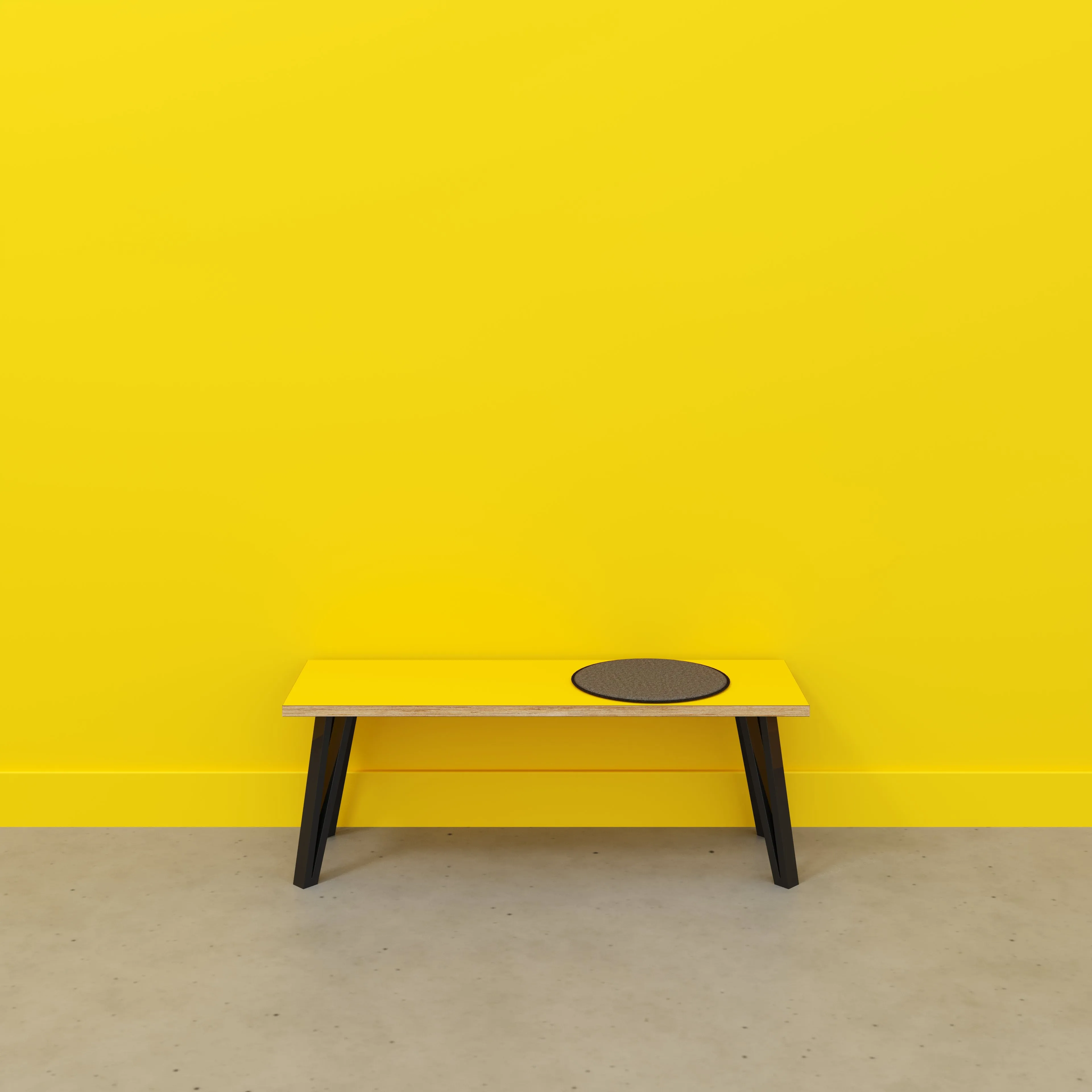 Plywood Bench Seat with Black Box Hairpin Legs - Formica Chrome Yellow - 1200(w) x 400(d) x 450(h)