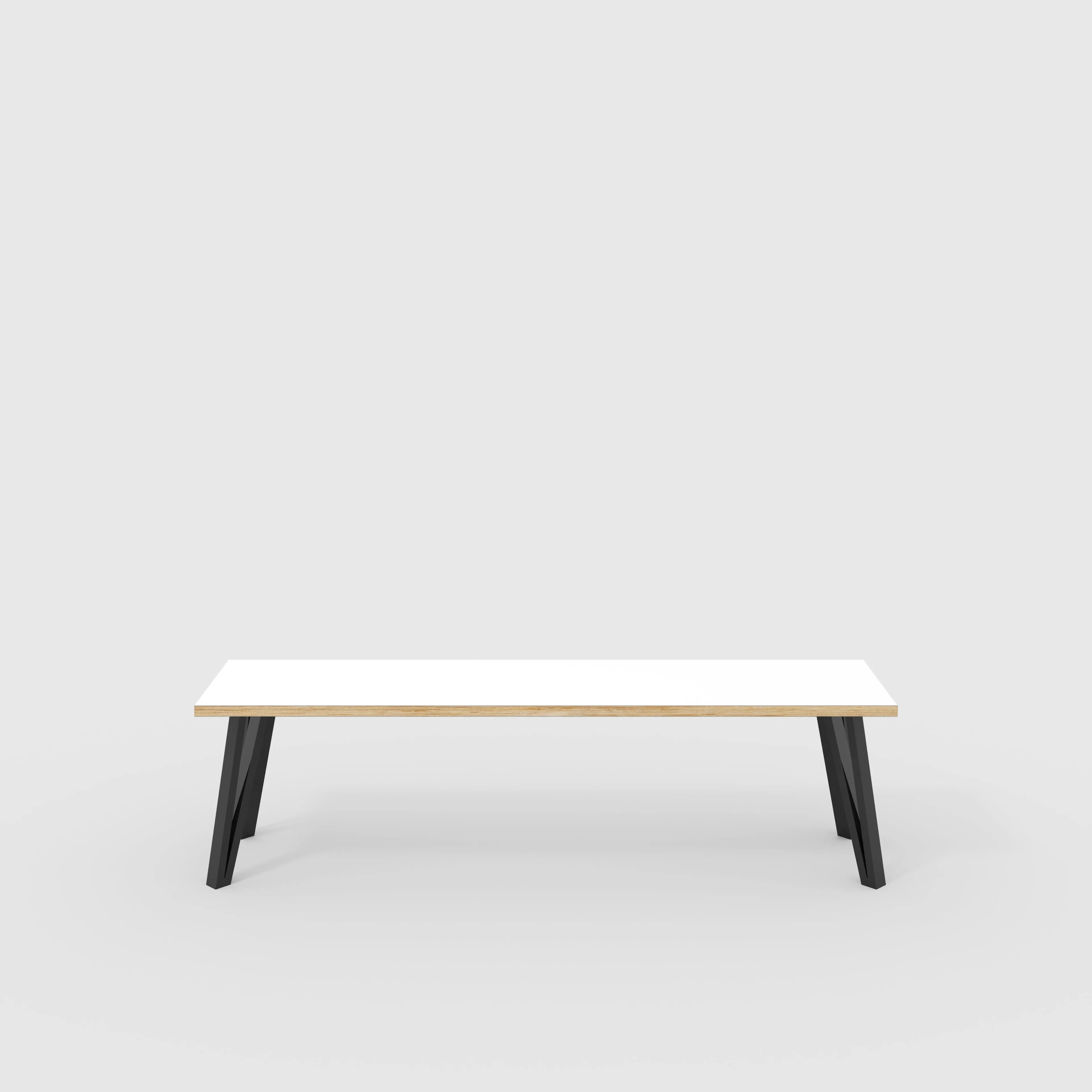 Plywood Bench Seat with Black Box Hairpin Legs - Formica White - 1600(w) x 400(d) x 450(h)