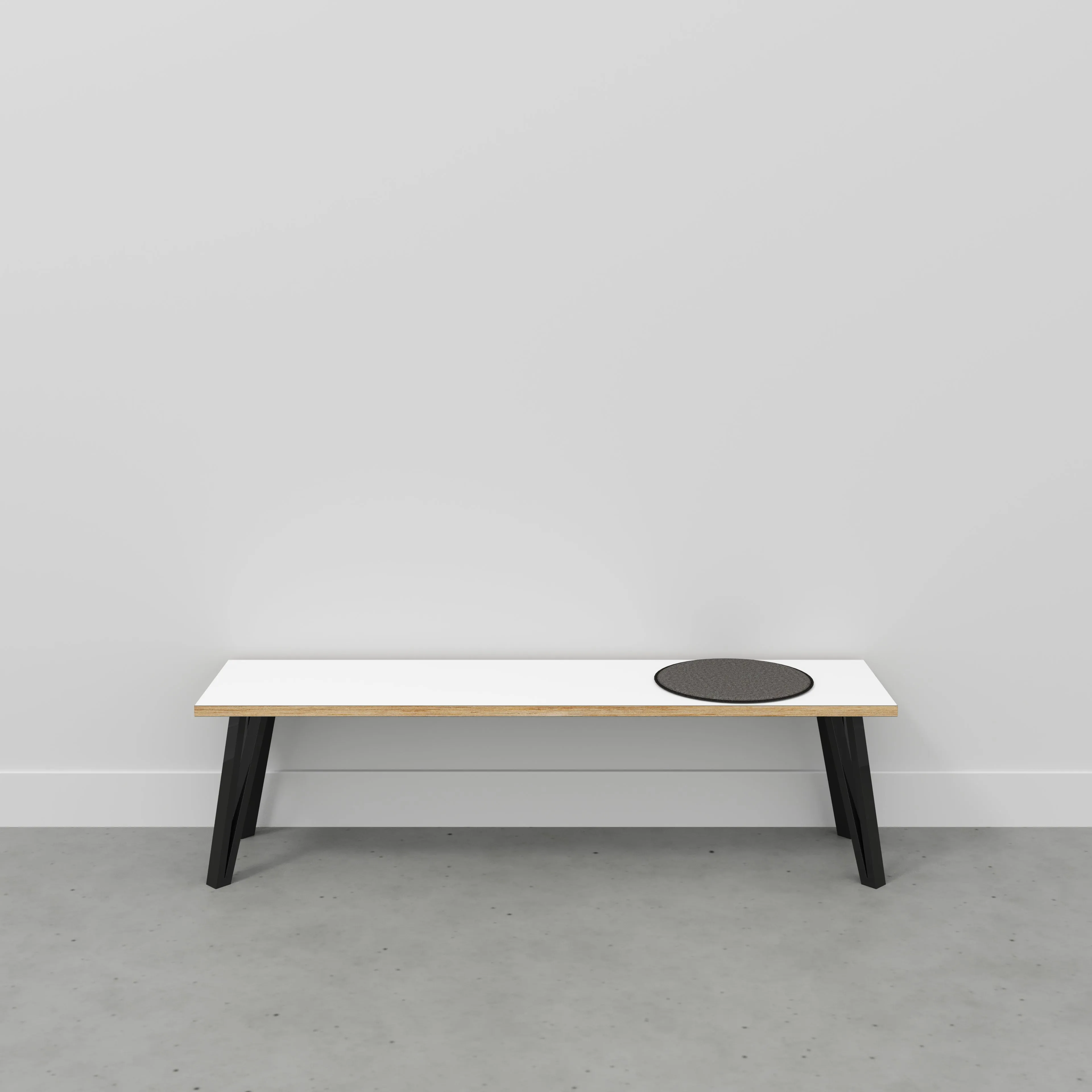 Plywood Bench Seat with Black Box Hairpin Legs - Formica White - 1600(w) x 400(d) x 450(h)