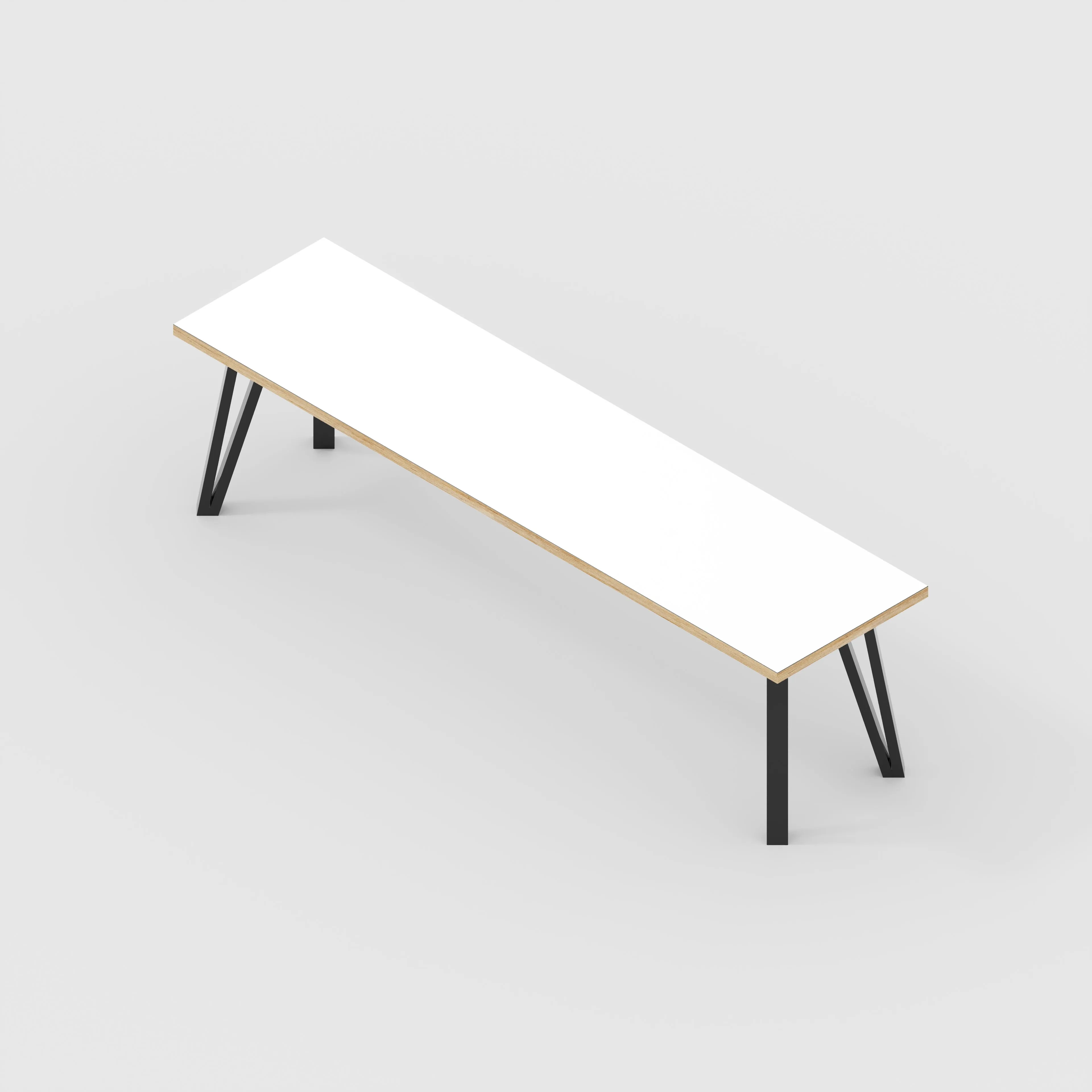 Plywood Bench Seat with Black Box Hairpin Legs - Formica White - 1600(w) x 400(d) x 450(h)