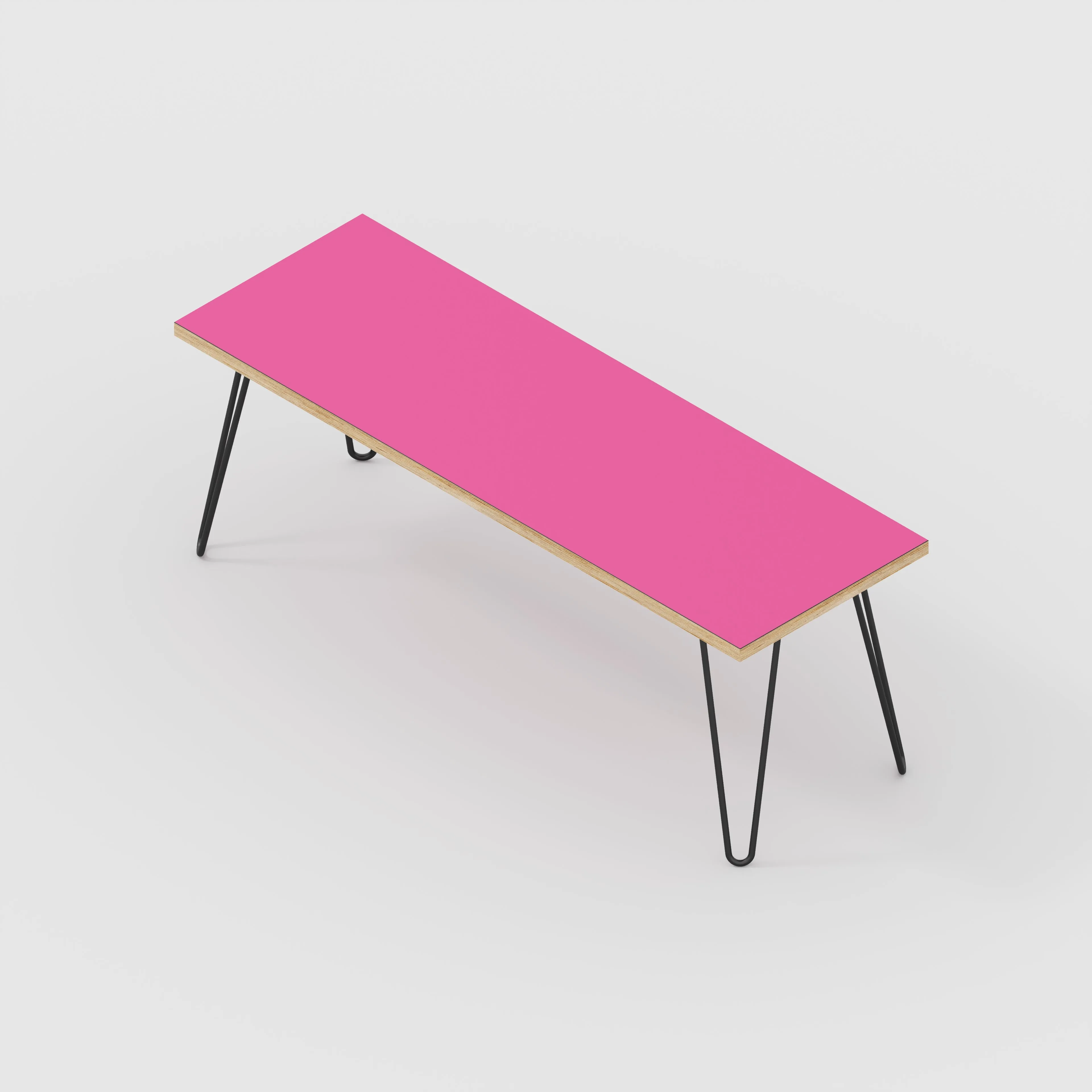 Plywood Bench Seat with Black Hairpin Legs - Formica Juicy Pink - 1200(w) x 400(d)