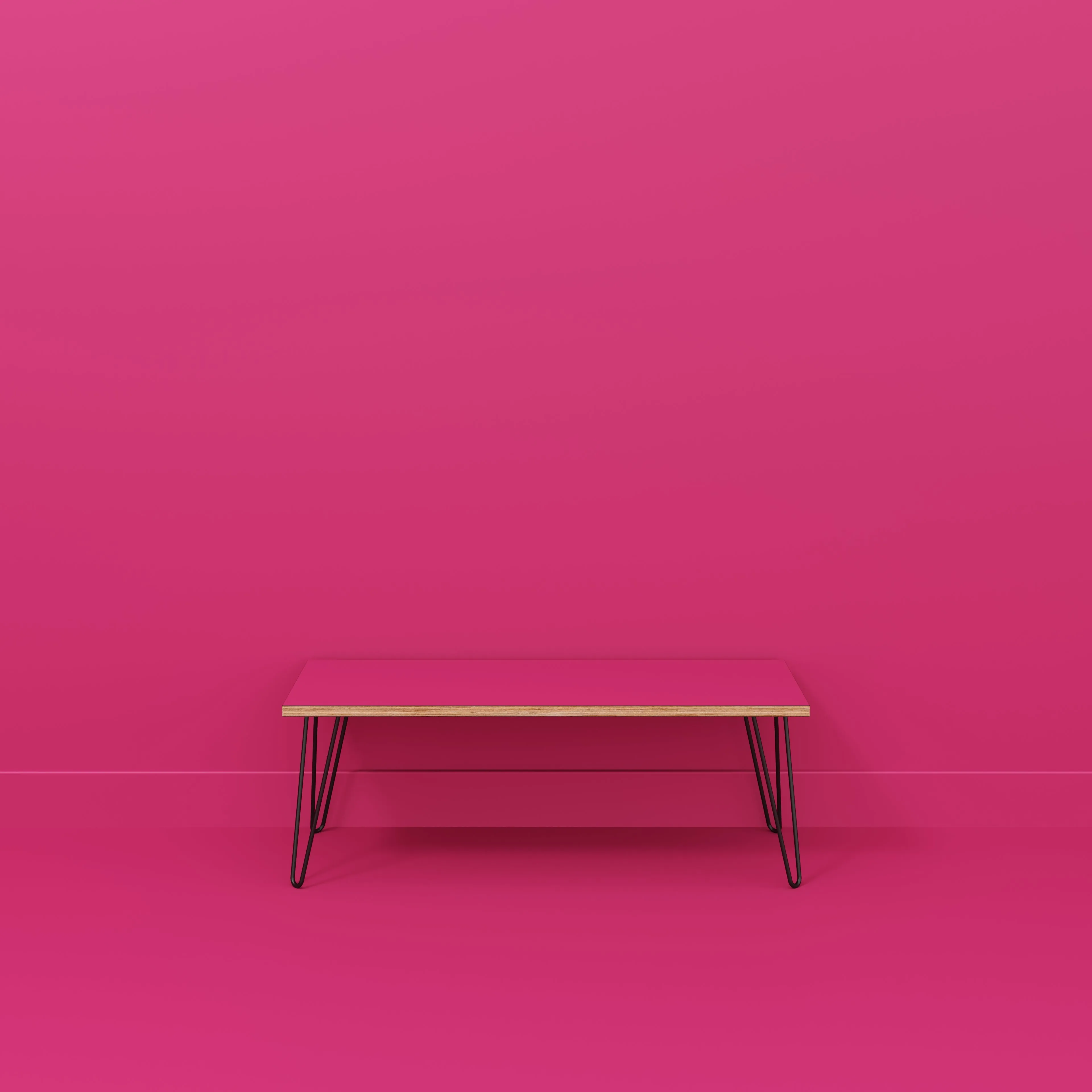 Plywood Bench Seat with Black Hairpin Legs - Formica Juicy Pink - 1200(w) x 400(d)