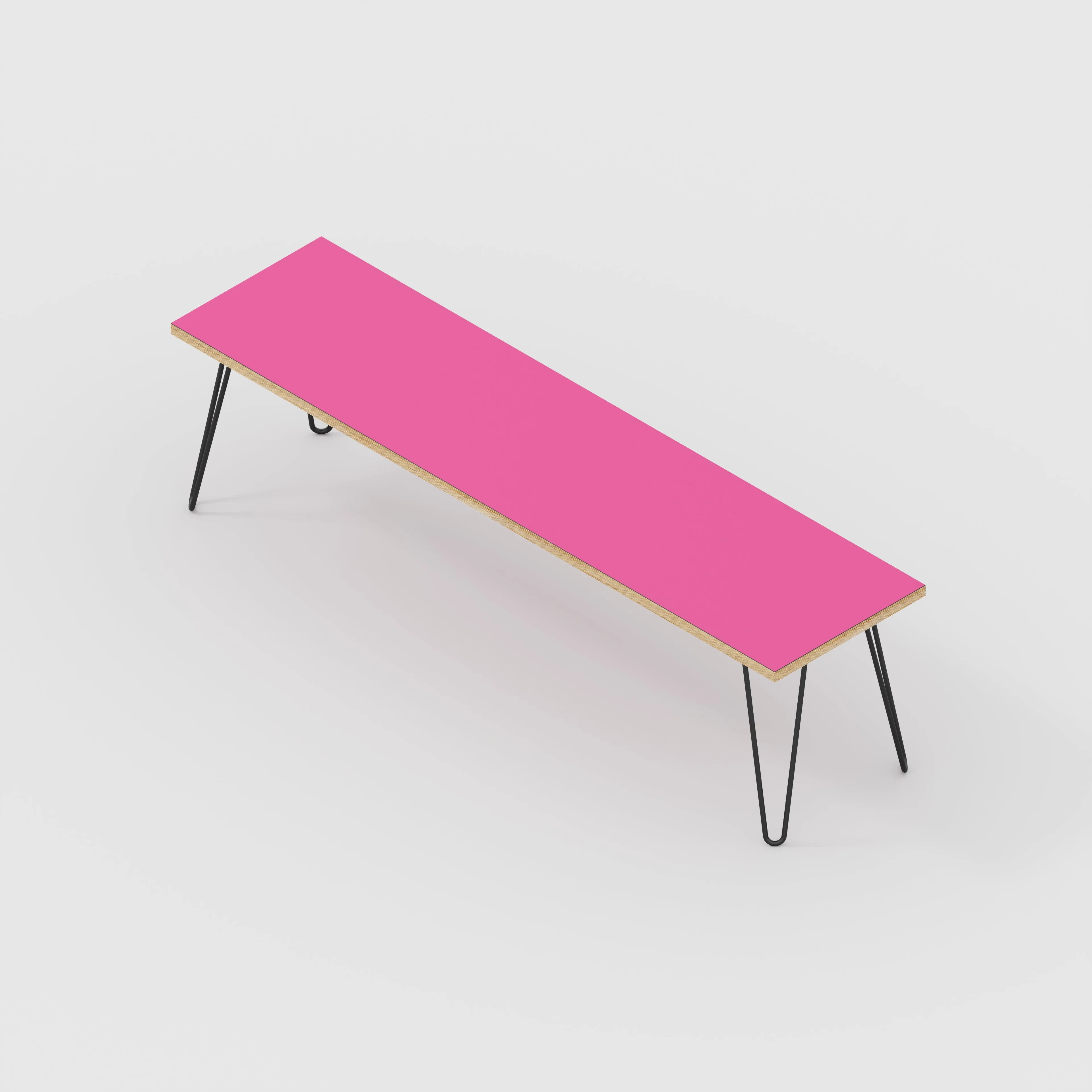 Plywood Bench Seat with Black Hairpin Legs - Formica Juicy Pink - 1600(w) x 400(d)